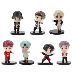 7 sztuk / partia 4g 5g 6g 7g Tiny Tan Action Figury Bangtan Boys Toys Group Model KPOP Star Top Funs A.R.M.y PVC Prezenty urodzinowe 210928