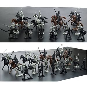 Jul GIF Plast 28st / Lot Medeltida Knights Soldater Modellleksaker Hästar Soldater Figurer Modeller Spela Kit Barn X0503