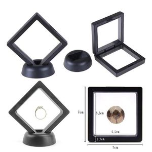 7x7x2cm 3d flytande ramlåda för myntdisplay Pet Membrane Smycken Ring Earring Ancient Box Stativ Skydda Smycken Display Case