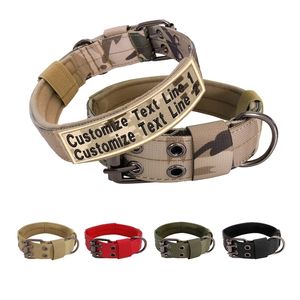 Colar De Cão Personalizado com Nome Cão Militar Cão Ajustável Nylon K9 Colar De Cão Tático Com D-Ring para Cães Grandes Médios 210729