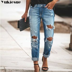 vintage high waisted jeans woman skinny woman's for women ripped hole boyfriend women's Plus size 210519