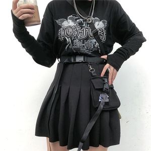 Gothic Punk Harajuku Women Skirts Casual Cool Chic Preppy Style Red Plaid Pleated Black Female Fashion Shorts Pocket 210621