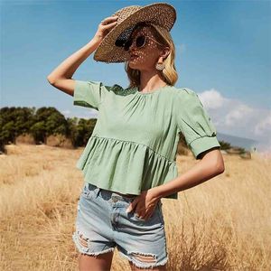 Camicia camicetta sciolta casual verde camicetta per le donne oversized high street carino top shirts spiaggia boho femmina moda top 210427