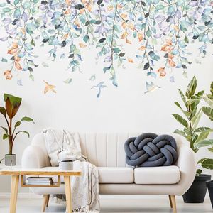 Wall Stickers Elegant Watercolor Green Leaves For Living Room Bedroom Corner Decorative Plants Decals Birds