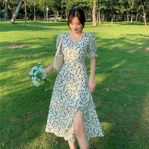 Harajuku Floral Eam Dress for Women Party French Vintage Retro Office Lady Casual Clud Mini abiti sexy Estate 2021 Nuovi vestiti Y0603