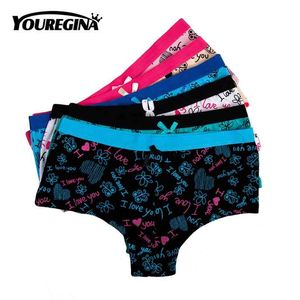 Youregina kvinnors bomull boxare patchwork underkläder sexiga damer trosor boyshorts brev Skriv ut 6st / lot m l xl grön svart vit 210730