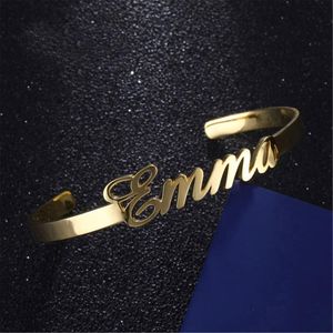 Bangle Aibeads 2021 Fashion Customized Jewelry Name Text Cutting Bracelet Open Style Women's Gold Stackable Bride Wedding Gift