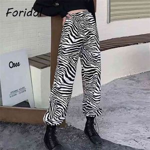 Pantaloni da jogging con stampa zebrata Casual Streetwear Gamba larga per donna Pantaloni lunghi Hip Hop Harajuku 210427