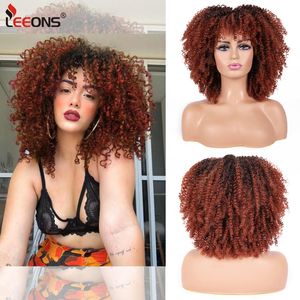 Wholesale fluffy curly wig resale online - Synthetic Wigs Inch Fluffy Afro Kinky Curly With Bang For Black Women Burgundy African Style Machine Made Glueless Leeons