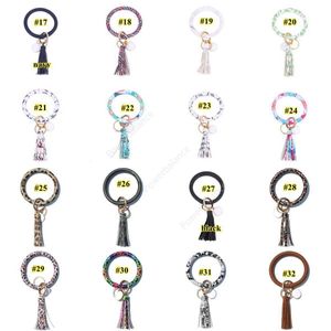 Flera stilar Sun Blomma Tie-färgad läderfönster Tassels Armband Keychain Wristlet Armband Tassel Keychain Round Bangle Key Ring DHP33