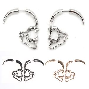 Punk KC gold Silver Color Skull Stud Earrings For Women Man Vintage Retro Hollow Skeleton Ear Gothic Steampunk Hallowmas Jewelry Gift