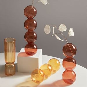 Colored Creative Glass Bubble Vase Flower Arrangement Hydroponic Table Ornaments Decoration Home 211215
