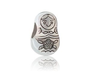 Wyprzedaż 100 sztuk Daruma Doll Silver Plated Charm Sterling Silver European Charms Bead Big Hole Fit Pandora Bransoletki Wąż Łańcuch Moda DIY Biżuteria