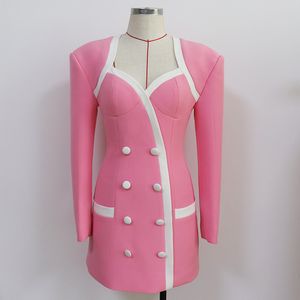 Top -Qualität Original Design Frauen Paage Hip Evening Kleid Casual Kleider Fashion Style Square Kragen Stoff Bule Persönlichkeit ausgezeichnet 2 Farbe Pink