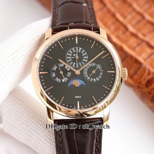 Toppversion TWF Watch Patrimony Perpetual Calendar 43175 / 000R-B343 CAL.1120QP Automatisk Mens Klocka Rose Gold Case Black Dial Leather Strap Gents Sports Wristwatches