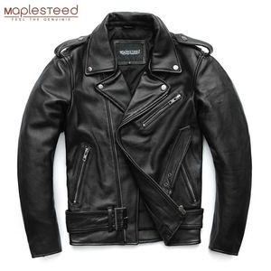 Maplesteed Klasik Motosiklet Ceketler Erkekler Deri Ceket 100% Doğal Inek Derisi Kalın Moto Ceket Kış Kol 61-67 cm 6XL M192 211008