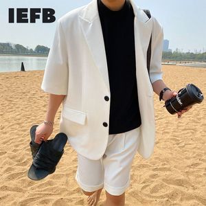 IEFB Solid Color Summer Half Sleeve Suit Coat Men's Black And White Notched Collar Casual Korean Trend Blazer 9Y7313 210524