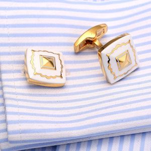 Kwadratowy Niebieski Emalia Złoty Mankiety Linki Designer Koszula Spinki do mankietów Gemelos Wedding Cuffs Boutons Collar Studs V172