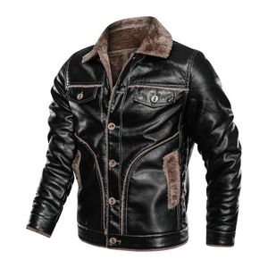 Men's Fur & Faux Winter Leather Jacket Men Plus Size 7XL 8XL Thick Casual Sherpa Fleece Lined Warm Coat With Collar PU