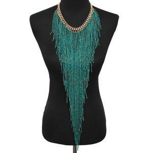 Bohemian Resin Bead Handmade Long Tassel Women Fashion Charm Jewelry Statement Link Chain Choker Necklace UKMOC