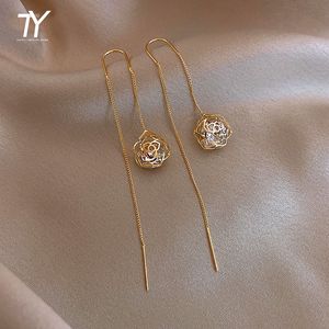 Elegant Hollow Out Zircon Flower Long Earrings Fashion For Woman Korean Jewelry Luxury Party Girl's Unusual Earring