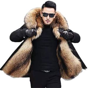 冬のトッププラスサイズのパーカーメンシックコットンコート大きな偽の毛皮のアライグマのフード付きコートロシアのジャケットの服のために暖かく保つ