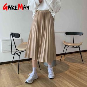 Women's winter skirts midi Long Vintage Warm black pleated female korean autumn high waist 210428