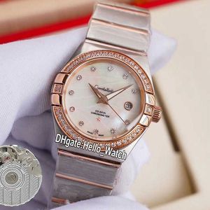 watches men luxury brand Constellation 123.25.27.20.55.005 Conch Dial NH05 Automatic Womens Watch Diamond Bezel Tone Rose Gold Bracelet Ladies