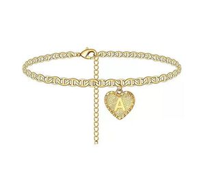Heart Initials Anklets Bracelet 14k Gold Plated Letter Anklet Barefoot Beach Jewelry Accessories Leg Bracelets for Women Girl