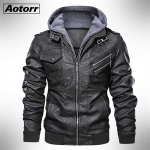 Höst Winter Mäns Motorcykel Läderjacka Windbreaker Hooded Jackor Male Outwear Varm Biker Pu Jackor EU-storlek 3XL 211111