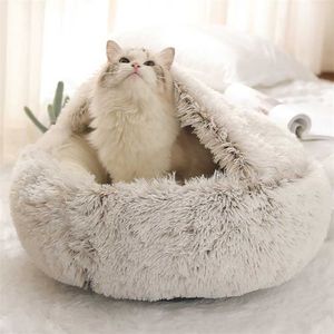 Estilo Pet Cat Cama Cama Cama Redondo Pelúcia Cat House Cat Soft Long Plush Pet Cads Para Cats Ninho 2 em 1 Cat Accessorie 2101006