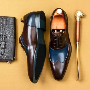 Snörning män formella skor äkta läder affär bröllop brogue oxford sko svart kaffe pekade tå lyx män klänning sko