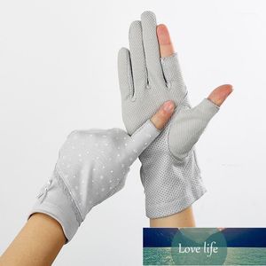 Fünf-Finger-Handschuhe, Sommer, kurz, fingerlos, rutschfest, für Radfahren, Sonnenschutz, Damen, Baumwolle, gepunktet, Schleife, dünn, atmungsaktiv, UV-Touchscreen, Fahren, M, Fabrikpreis-Experte