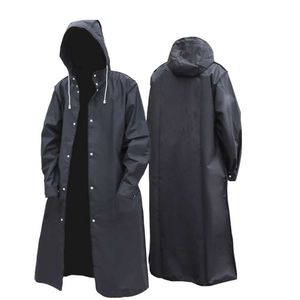 Moda preta Adulto À Prova D 'Água Raincoat Longo Mulheres Homens Chuva Casaco Com Capuz Para Caminhadas Ao Ar Livre Pesca de Viagem Escalada Espessada 210925