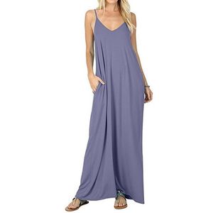 Casual Sukienki Kobiety Sling Dress Moda Sexy Solid Color Bez Rękawów Femme Robe Kieszenie Camisole Long Sundress Vestido Verano Mujer Plus Siz