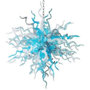 Pendant Lamps Factory direct indoor decor blue and white modern led chandeliers lighting fixture 100% hand made mouth blown glass chandelier