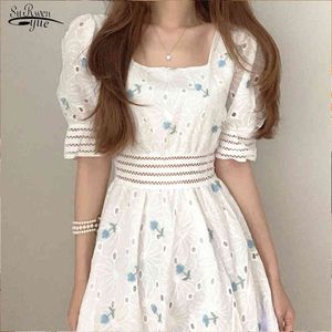 Summer White Lace Party Dress Short Sleeve Floral Embroidery Midi Dress Printing Plus Size Chic Dress Vestidos 14394 210518