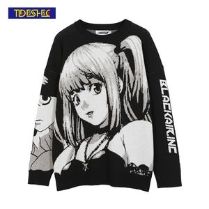 Maglione da uomo Hip Hop giapponese retrò da cartone animato Streetwear Harajuku Anime Girl lavorato a maglia vintage in cotone autunnale 210812