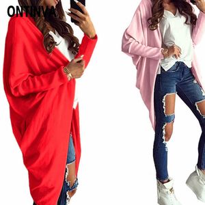 Women Irregular Cardigans Knitwear Hooded Batwing Sleeve Autumn Poncho Sweater Femme Casual Lady Korean Pink Red Black Coat 210527