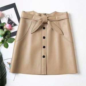 Skirts Womens Genuine Leather Skirt Women Natural Real Sheepskin Office Ladies High Waist Elegant Mini Short A-Line Work Wear