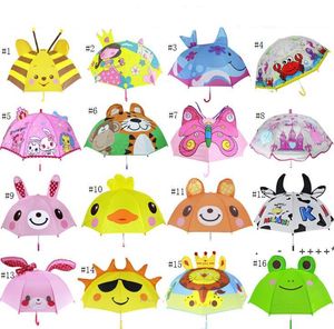 Kids Cartoon Sunny Rainy Umbrellas Animals Frog Tiger Penguin Print Polyester Umbrella-Hanging Long-handle Umbrella Gifts SEAWAY RRF11020