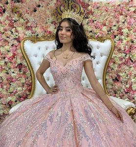 Wholesale sweet 16 dresses for sale - Group buy Sparkly Pink Sweet Ball Gown Quinceañera Dresses Beaded Sequins Sleeveless Vestido De Anos Quinceanera