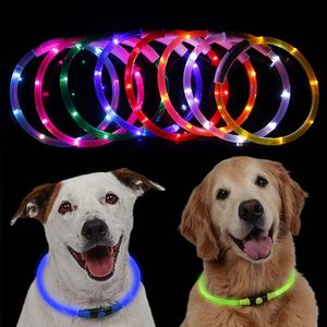 2021 Hottest USB Carregamento Pet Dog Collar Recarregável LED Tubo Piscando Cães Cães Colares Luminosos Cachorro Cat Colar De Segurança Com Bateria 8 Cores Em Estoque