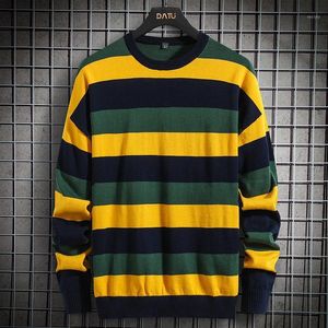 Suéter dos homens camisola homens 2021 outono e inverno casual masculino malha pulôver de algodão adolescente menino listra estilo coreano M114