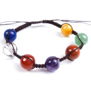 Oval Round Seven Chakra Healing Stone Charm Bracelet Women Men Braided Woven Energy Buddha Bracelets Jewelry