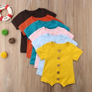 Designer Baby Girls Rompers Must-have Infant Button Boys Bodysuits One-piece Bow Short Sleeve Solid Toddler Bodysuits Girls Jumpsuits 77 Z2