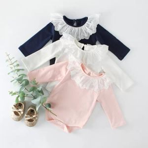 Autumn Baby Girl Long Sleeve Rompers Lace Turn-Down Collar Jumpsuits Newborn Bodysuit Clothes