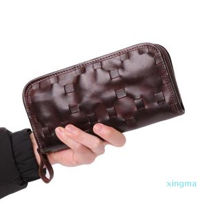 Men's Fashion Genuine Leather Vintage Long Clutch Wallet Zip Large Capacity Card Holder Organizer Business Purse Wallets