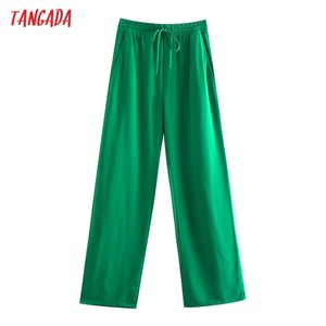 Tangada Moda Mulheres Verde Casual Calças Longa Calças Estilo Vintage High Street Lady Calças Pantalon 5Z68 211101