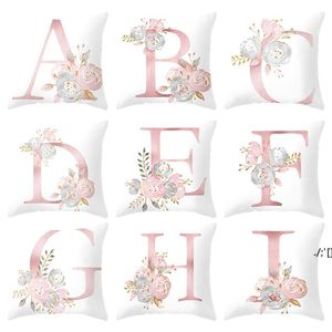 Pillow Letters Pink Floral Decorative Cushions Pillowcase Polyester Cushion Cover Throw Pillows Sofa Decoration Pillowcover RRF12095